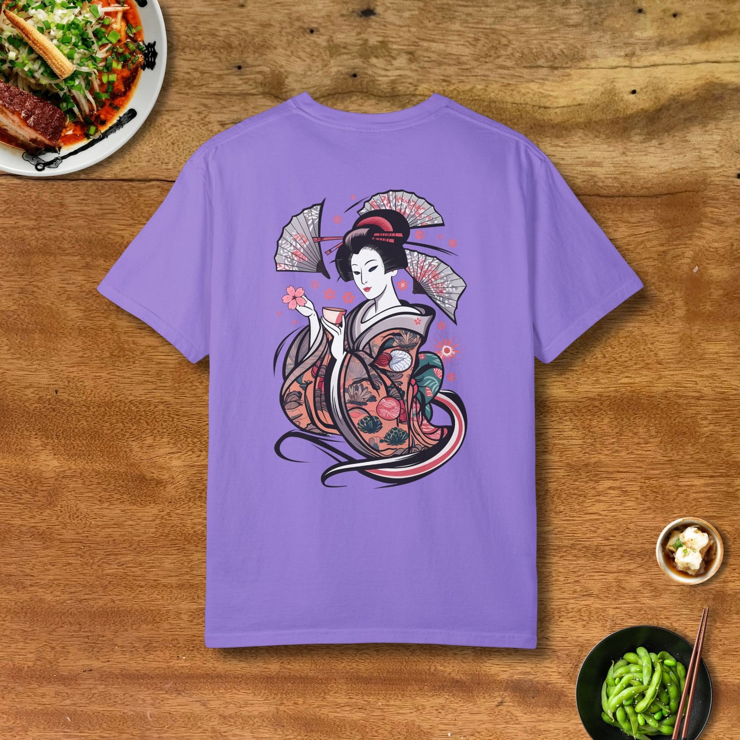 Sakura Sake Geisha T-Shirt Back Purple