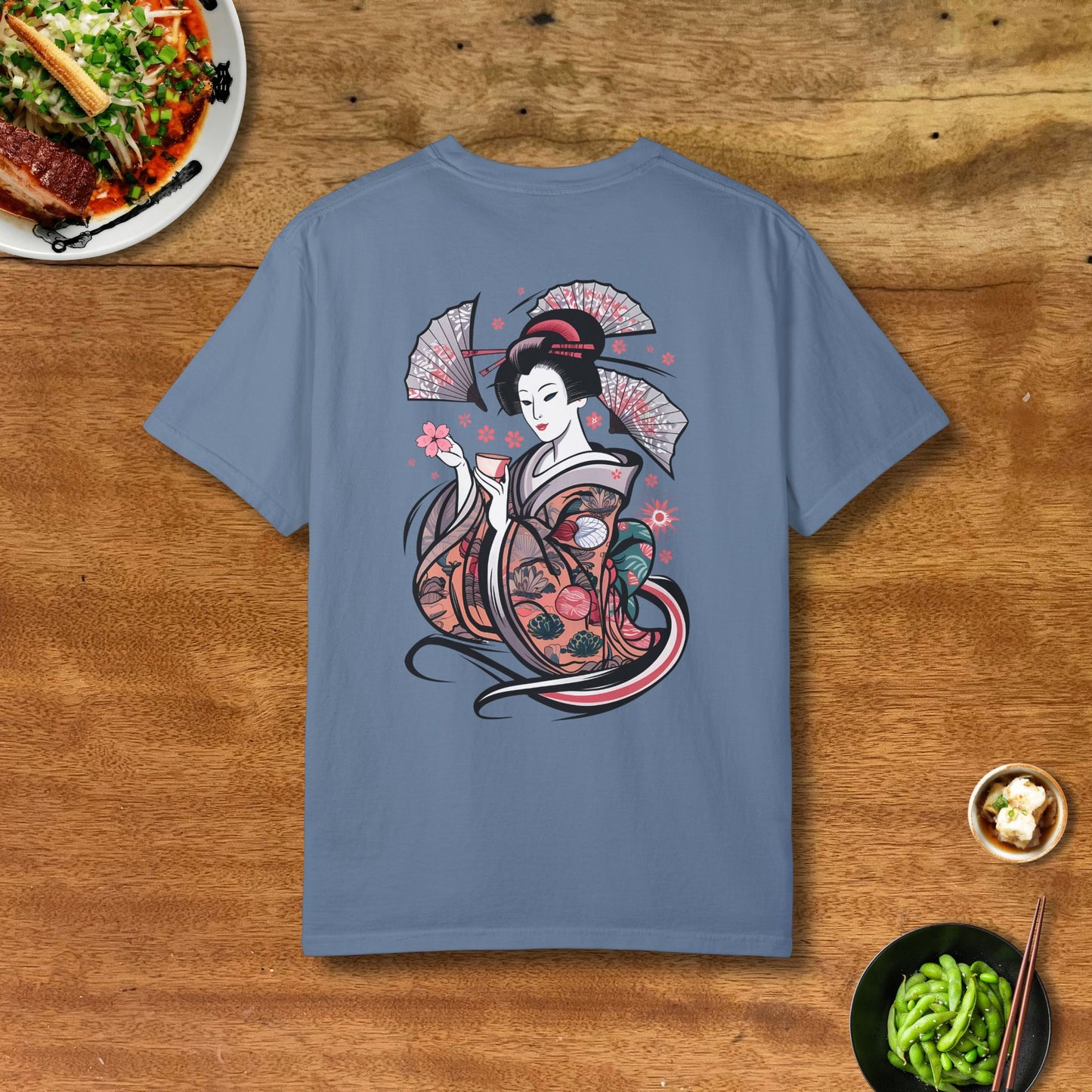 Sakura Sake Geisha T-Shirt Back Blue