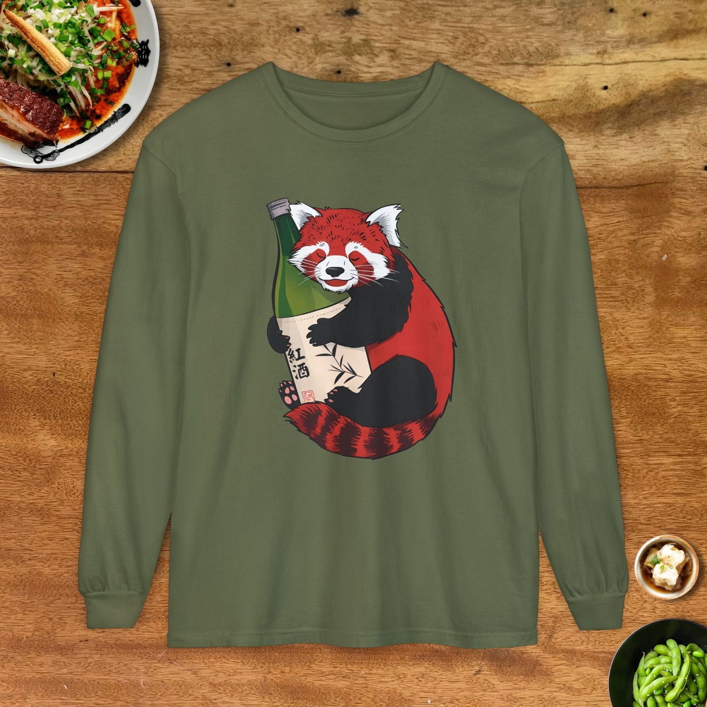 Sake Loving Red Panda Soft Long Sleeve T-Shirt