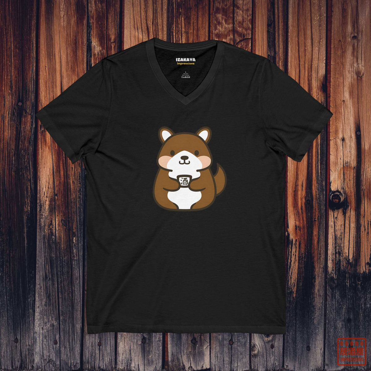 Tanuki Loves Sake V-Neck T-Shirt