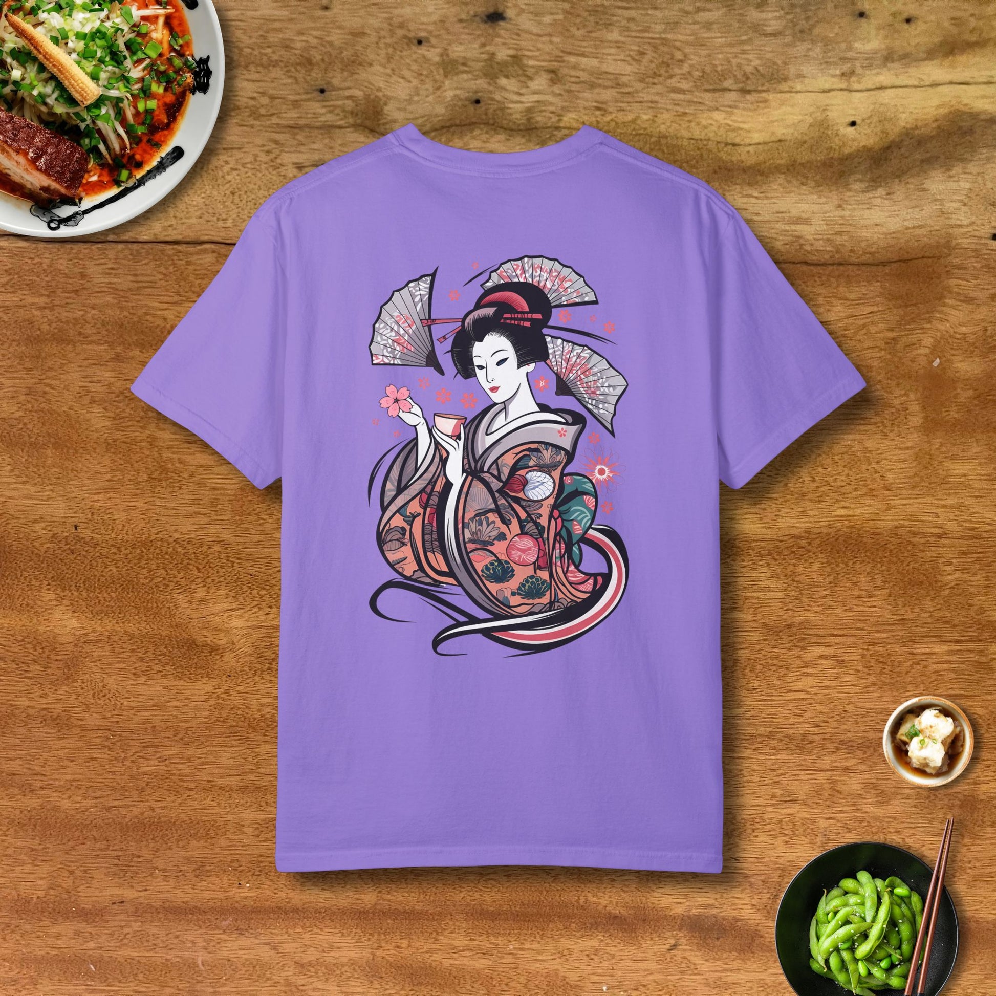 Sakura Sake Geisha T-Shirt Back Purple