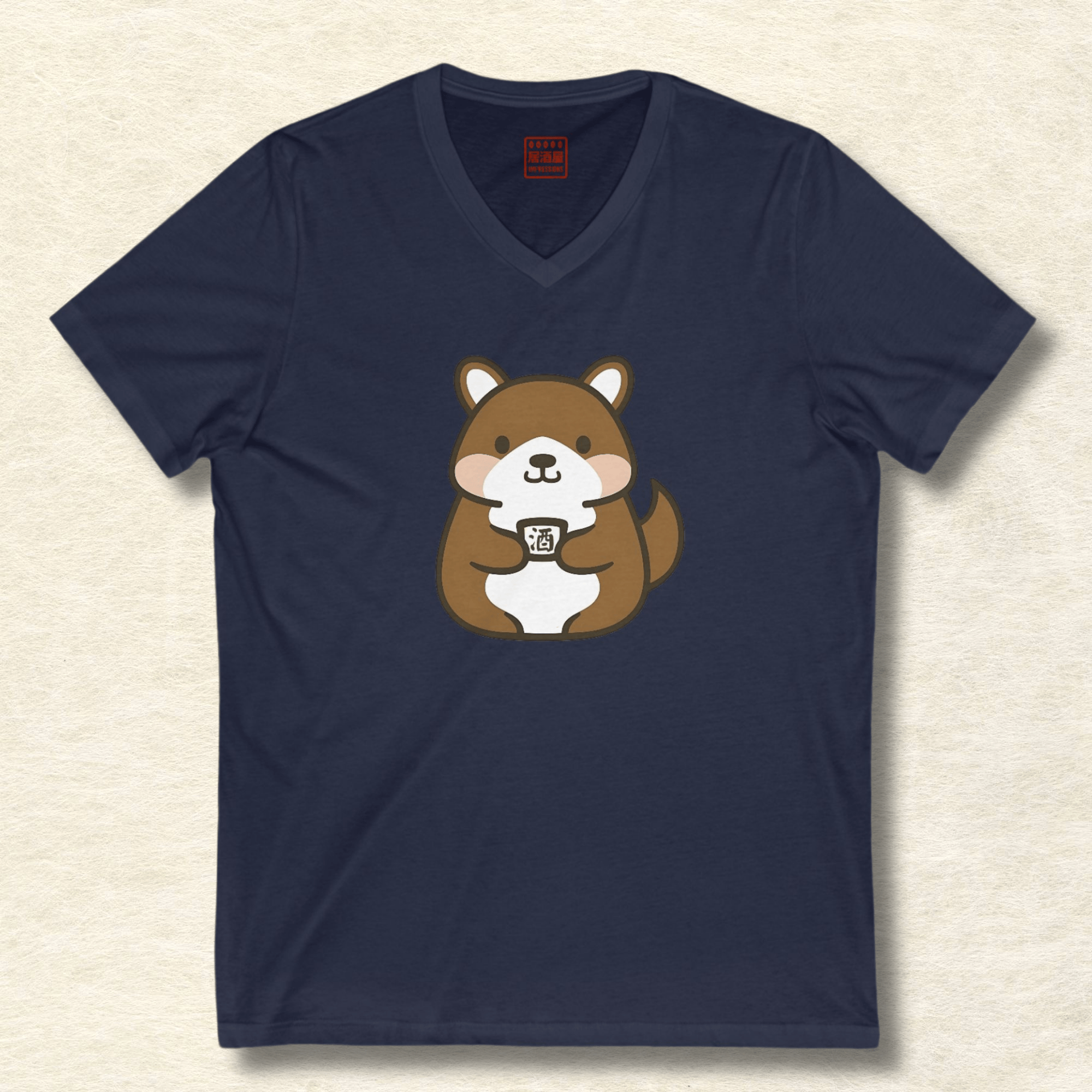 Tanuki Loves Sake V-Neck T-Shirt