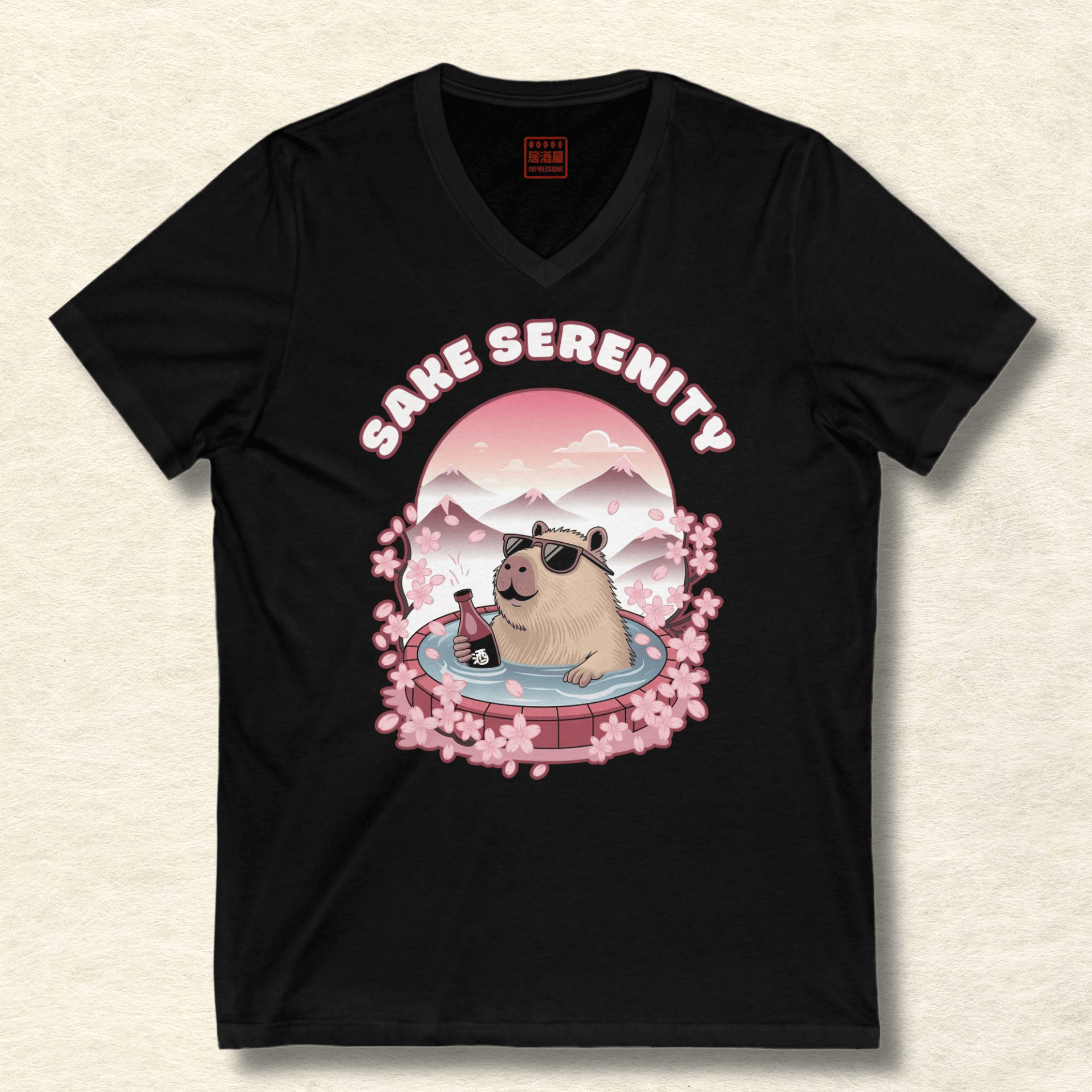 Capybara Sake V-Neck T-Shirt