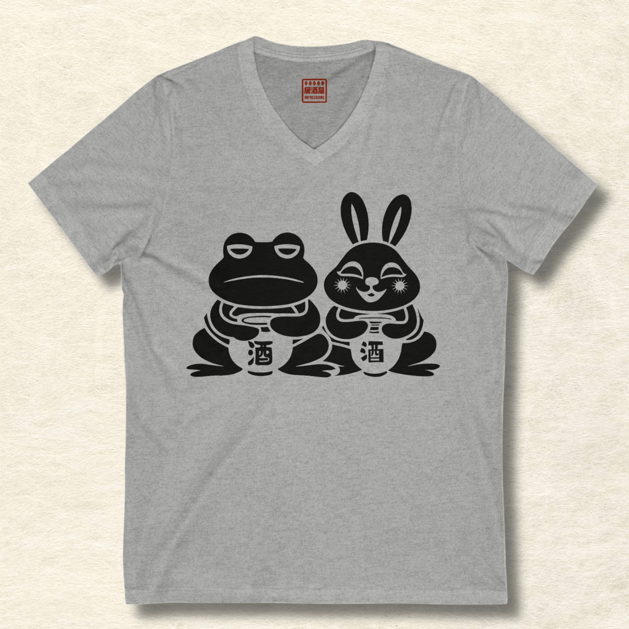 Sake Frog & Rabbit V-Neck T-Shirt