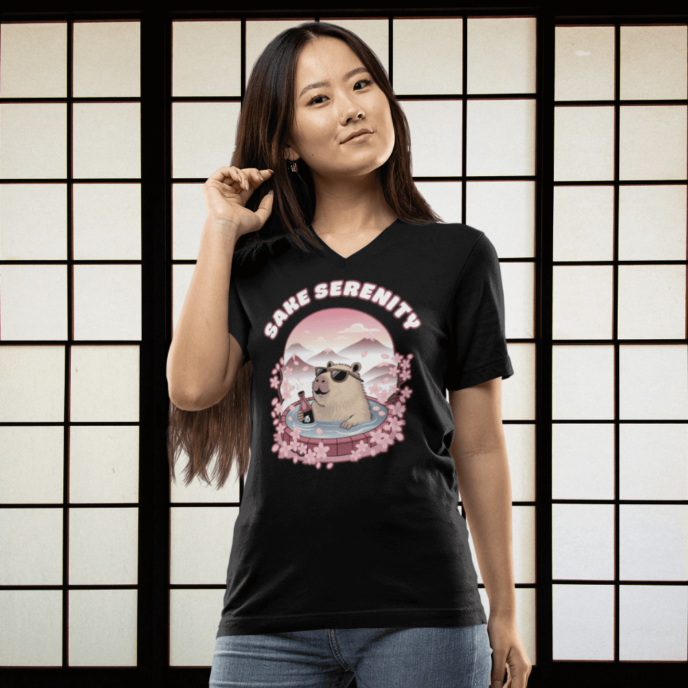 Capybara Sake V-Neck T-Shirt