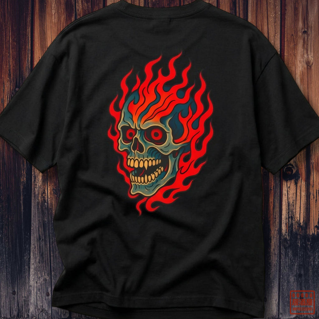 Fire Skull Boxy Tee : Front + Back Print