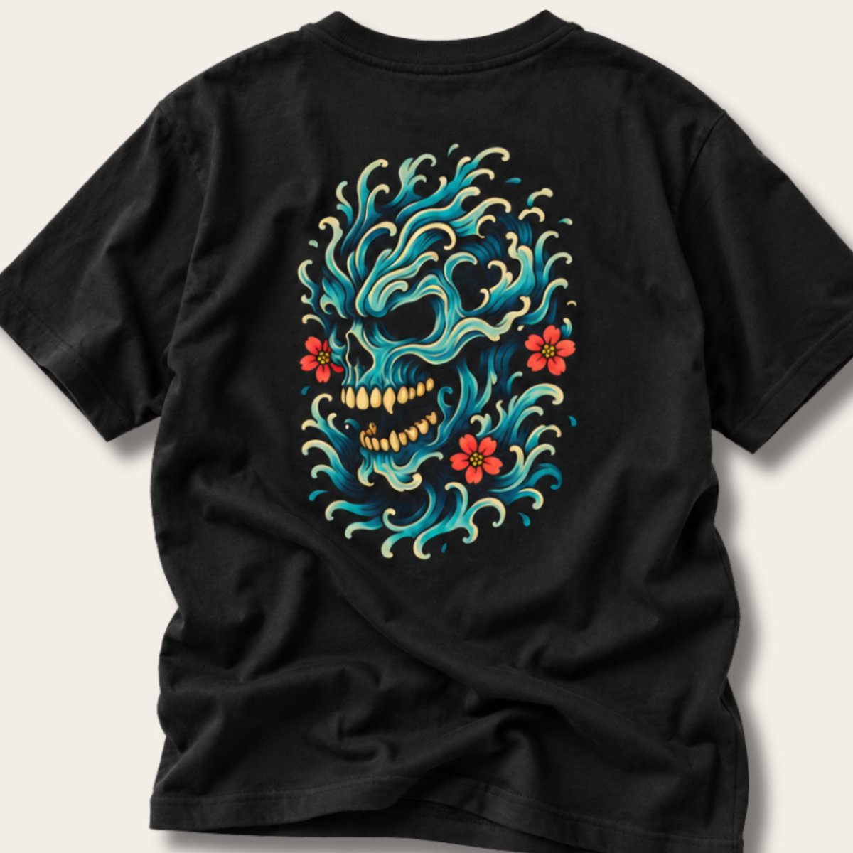 Water Skull Boxy Tee: FRONT + BACK PRINT