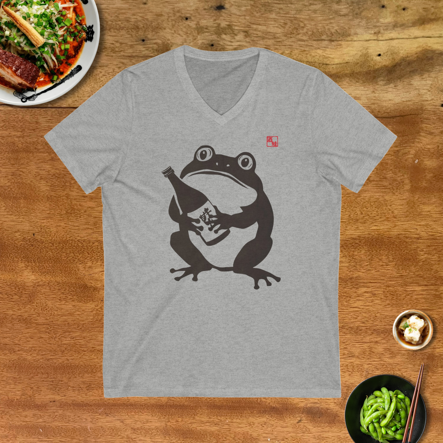 Sake Frog V-Neck T-Shirt