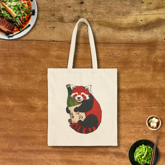 Red Sake Panda Tote Bag